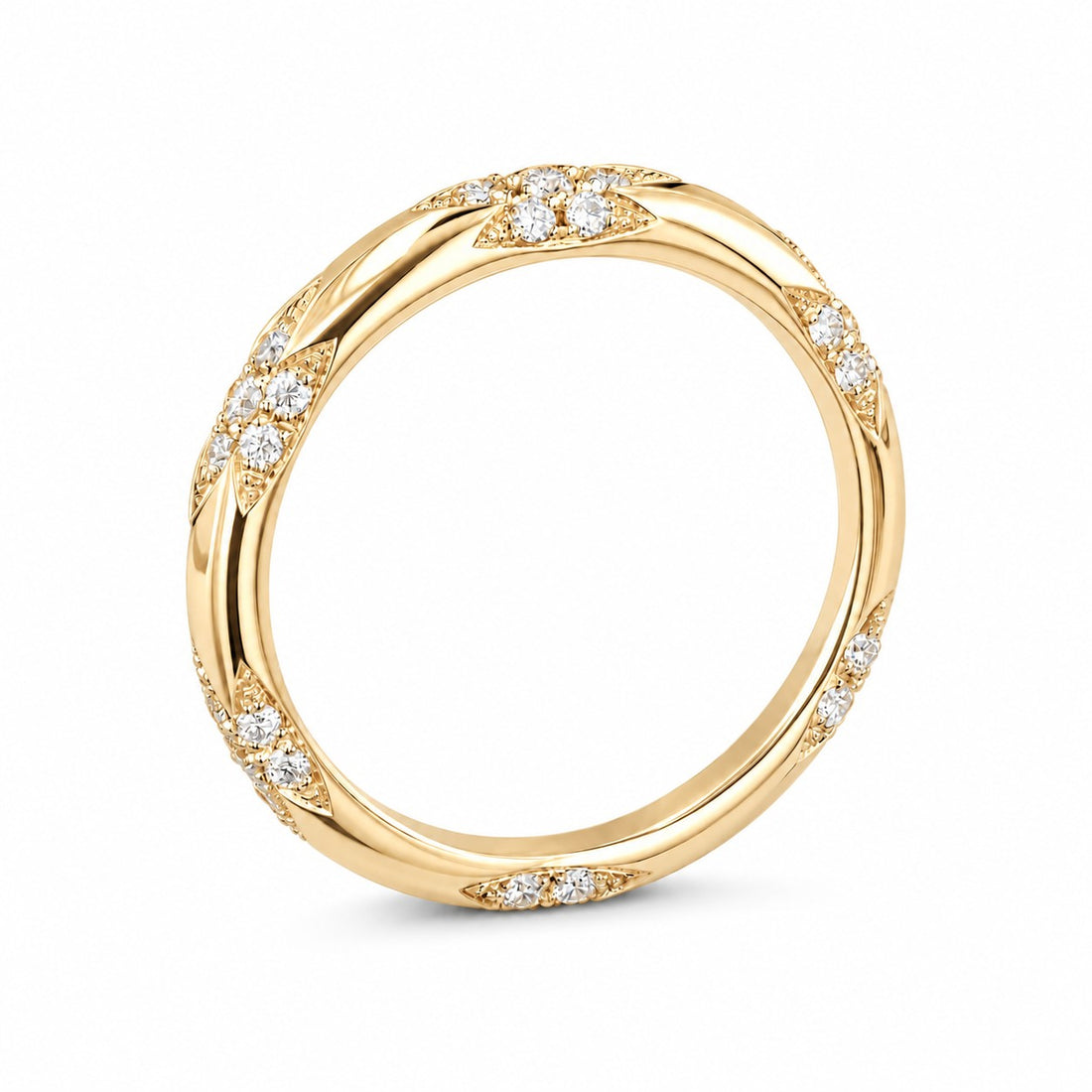 The Aveline — 3mm Diamond Accent Band (0.11ctw) in yellow gold, profile view