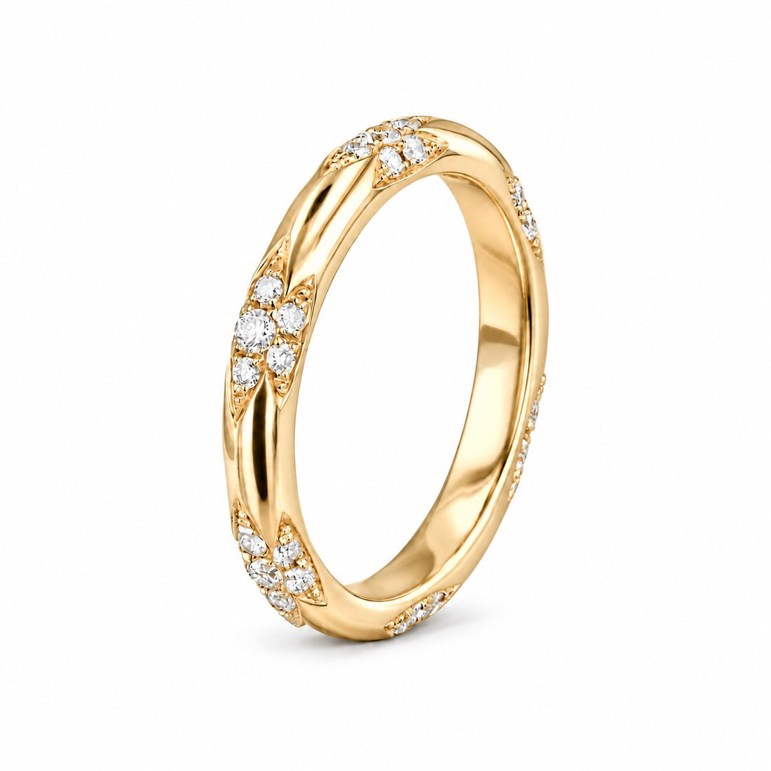 The Aveline — 3mm Diamond Accent Band (0.11ctw) in yellow gold, standing view
