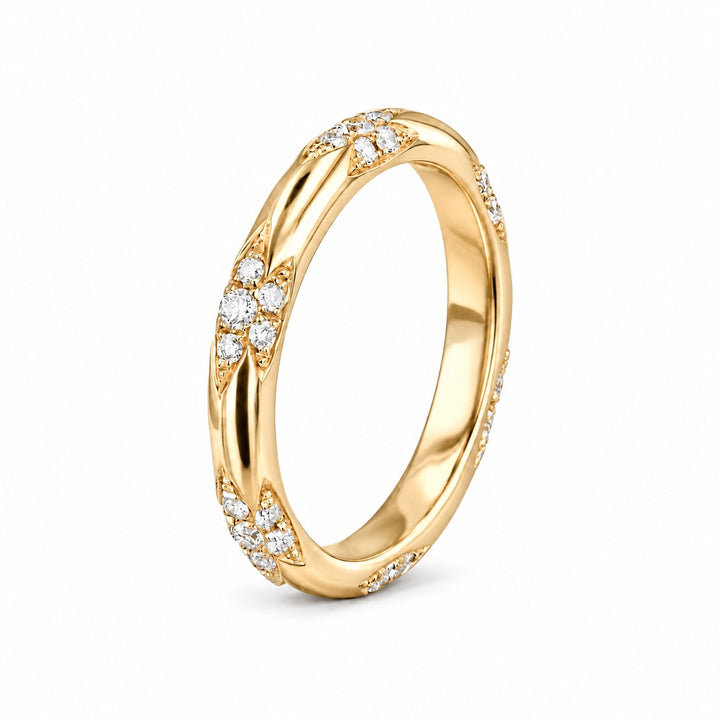 The Aveline — 3mm Diamond Accent Band (0.11ctw) in yellow gold, standing view
