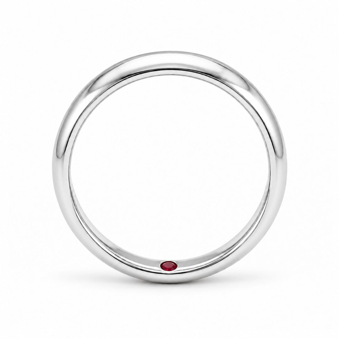 Custom Birthstone Inlay Band Ring – 5mm High Polish in white gold, profile view