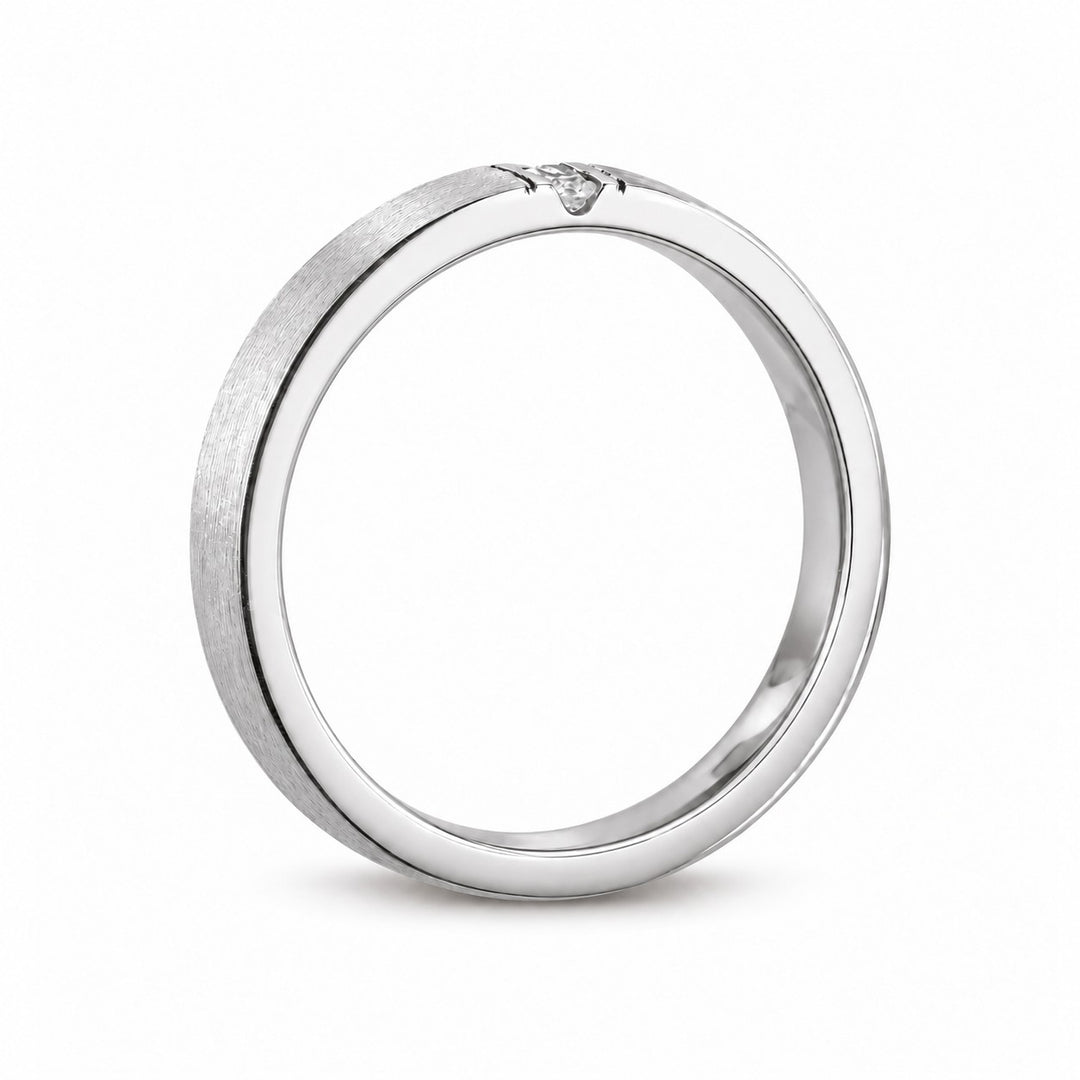 Brushed Vertical Diamond Accent Band Ring (3.5mm) in white gold, profile view
