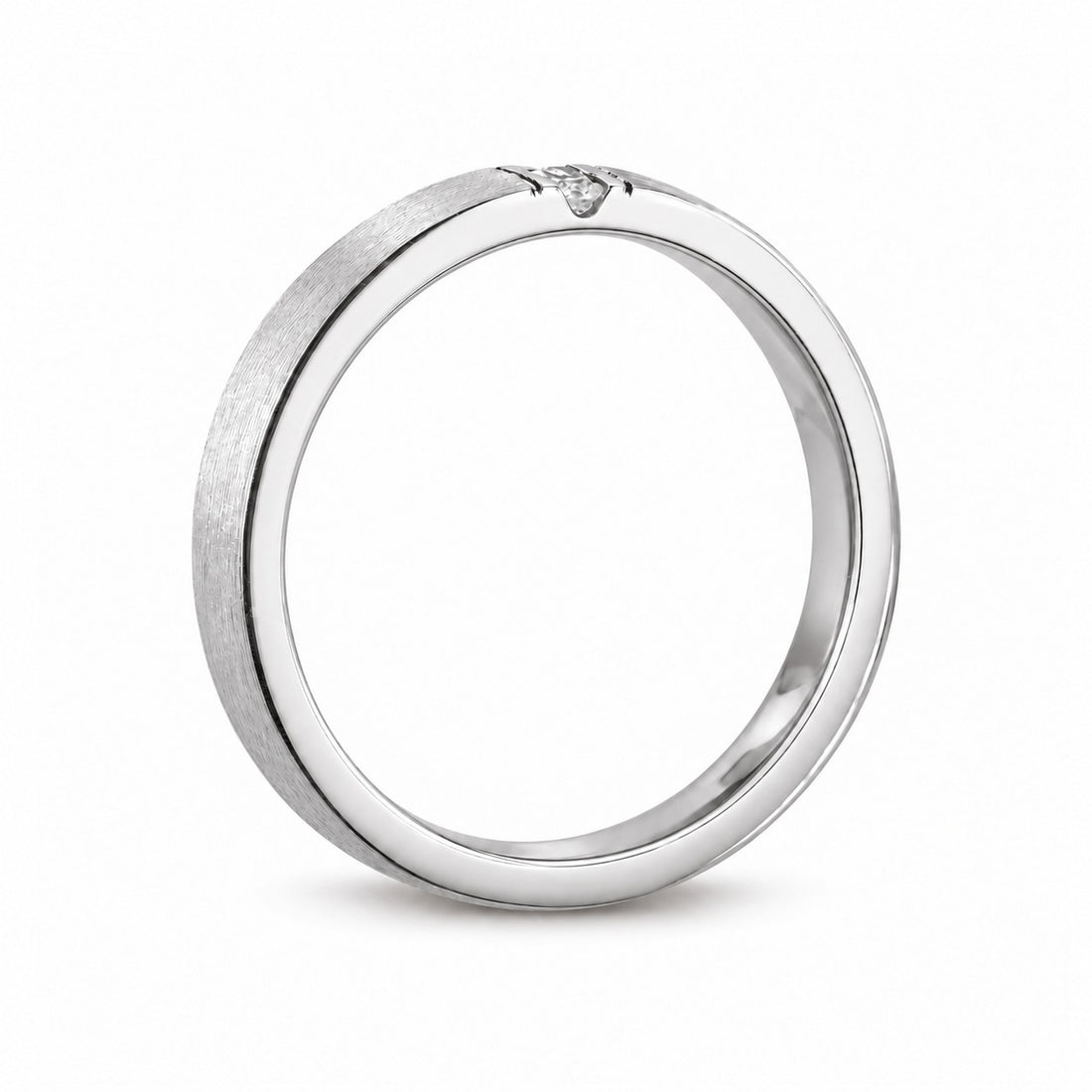 Brushed Vertical Diamond Accent Band Ring (3.5mm) in white gold, profile view