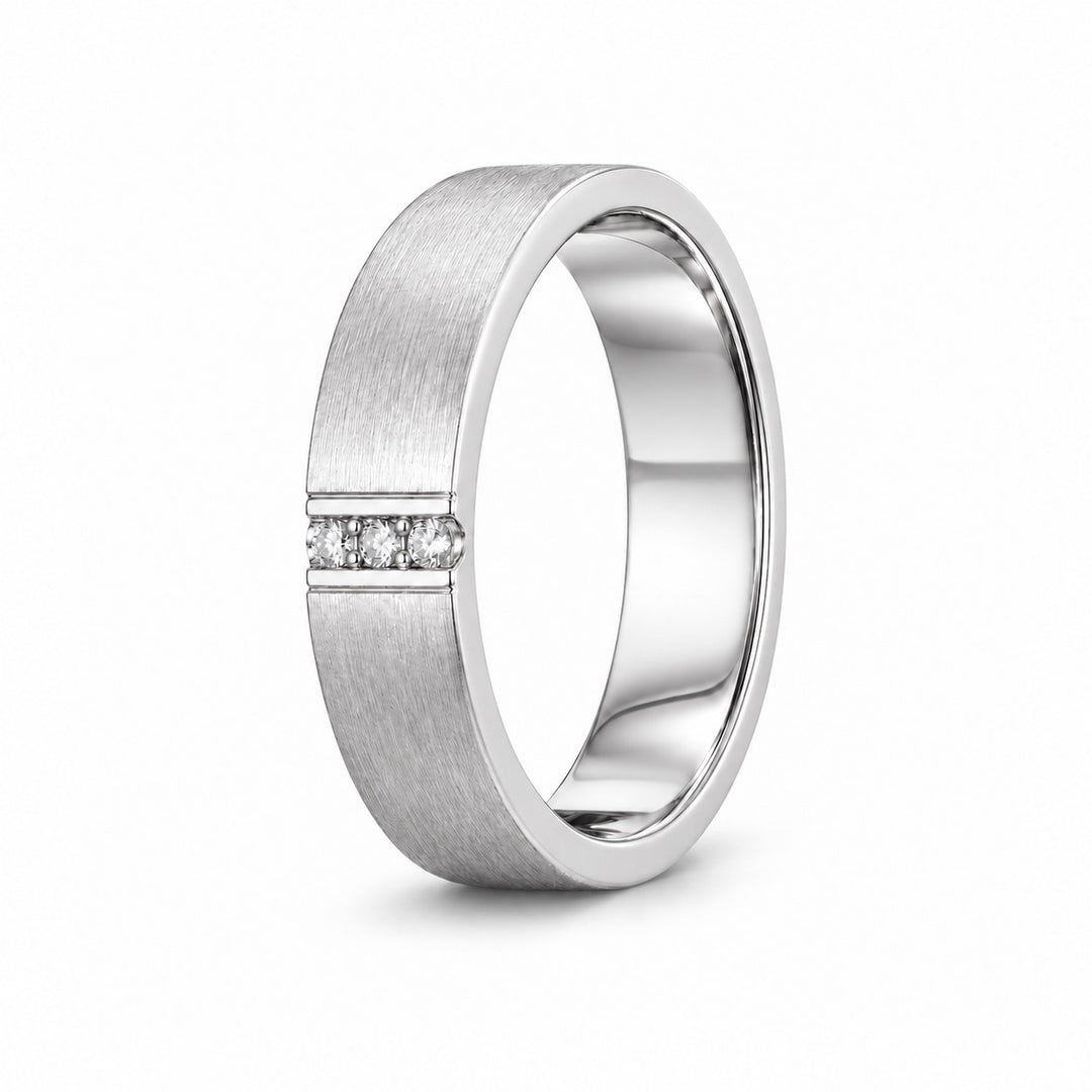 Brushed Vertical Diamond Accent Band Ring (3.5mm) in white gold, standing view