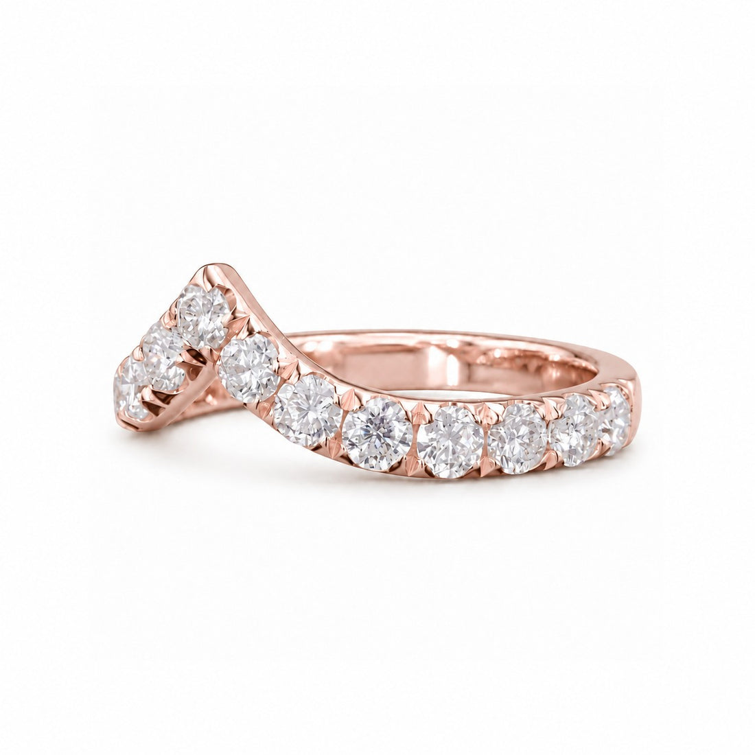 0.80ctw Diamond Chevron Stacking Band (1.8mm) angle view in 14K Rose Gold