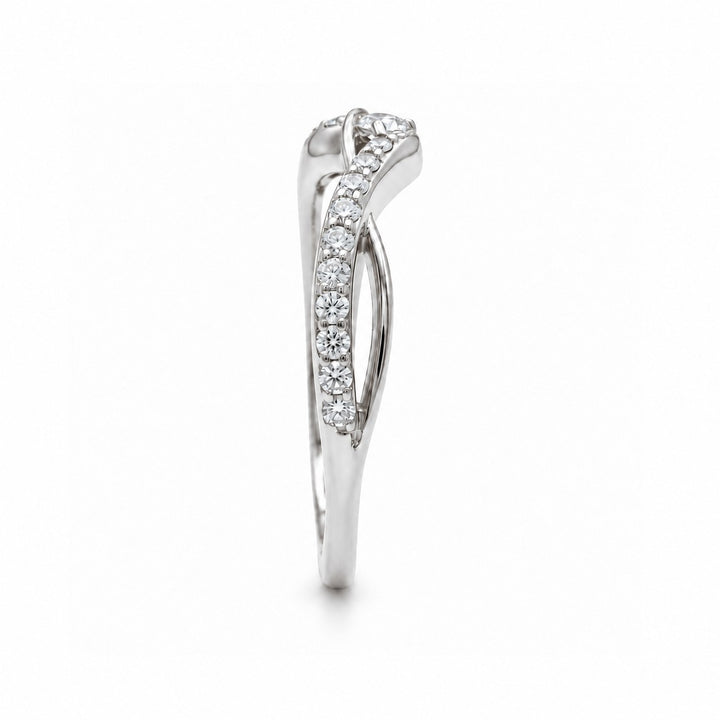 The Chevron Twist — 1.5mm Diamond Wedding Band (0.25ctw) side view in 14K White Gold