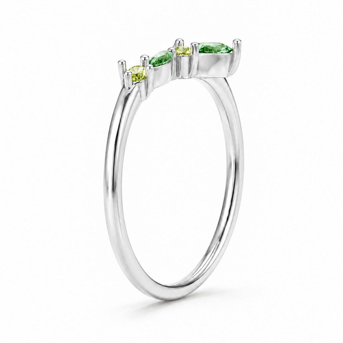 The Elowen — Emerald & Peridot Chevron Band side view in 14K White Gold