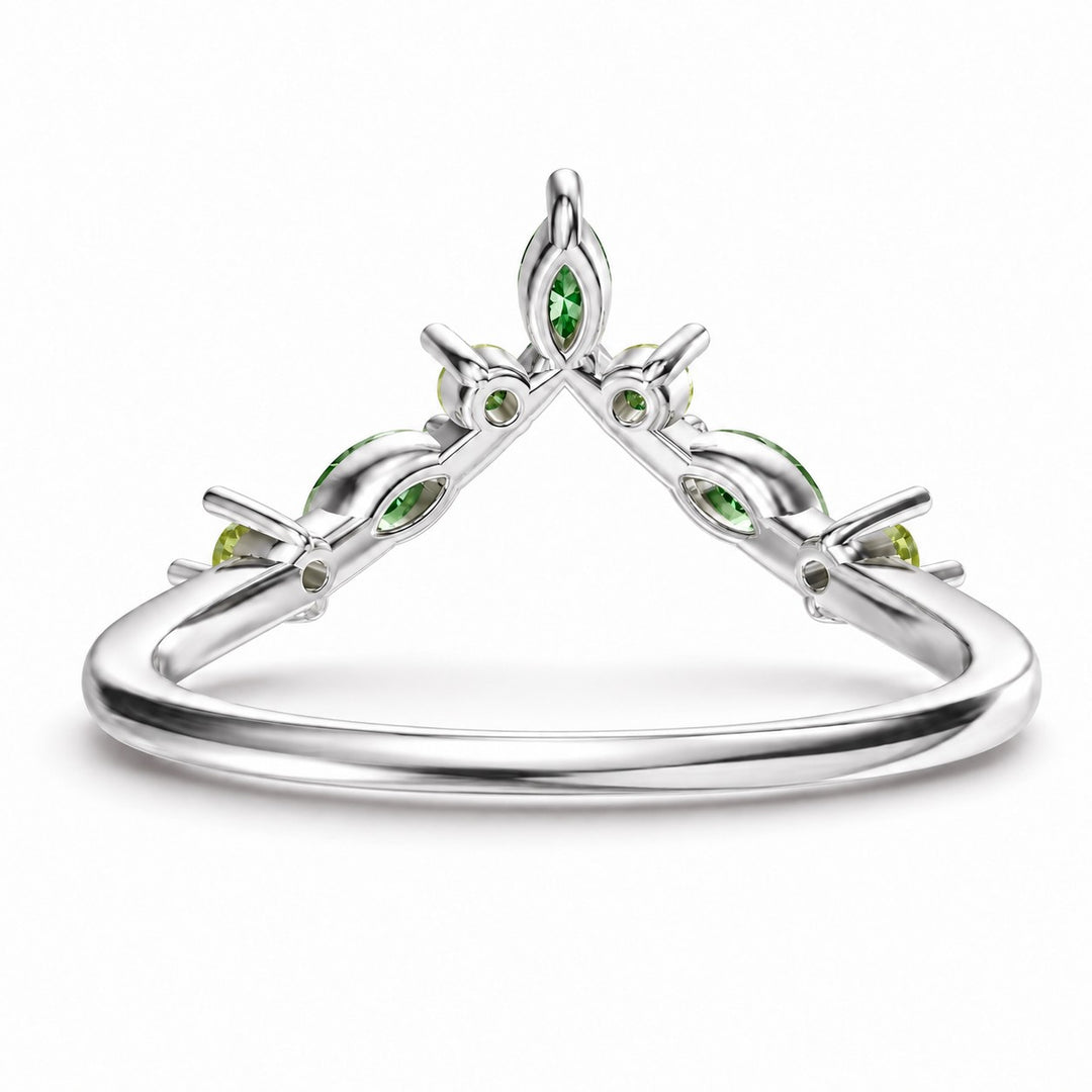 The Elowen — Emerald & Peridot Chevron Band profile in 14K White Gold
