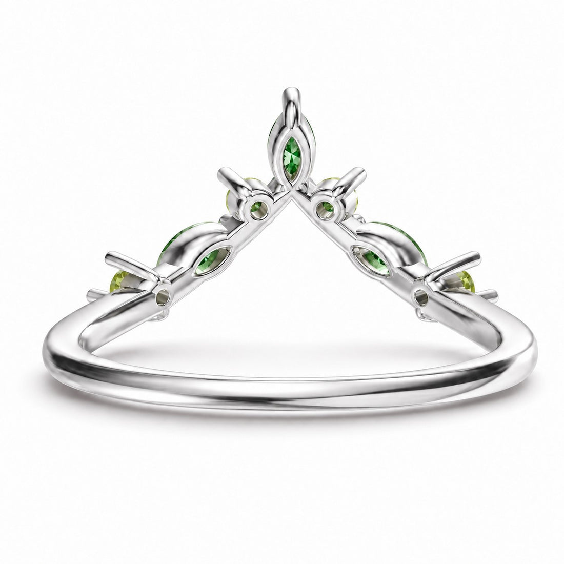 The Elowen — Emerald & Peridot Chevron Band profile in 14K White Gold