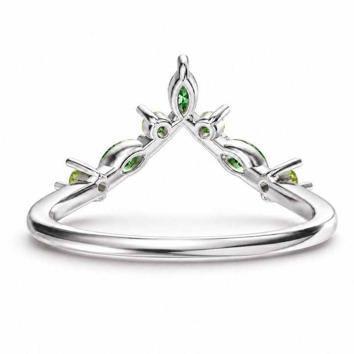 The Elowen — Emerald & Peridot Chevron Band profile in 14K White Gold