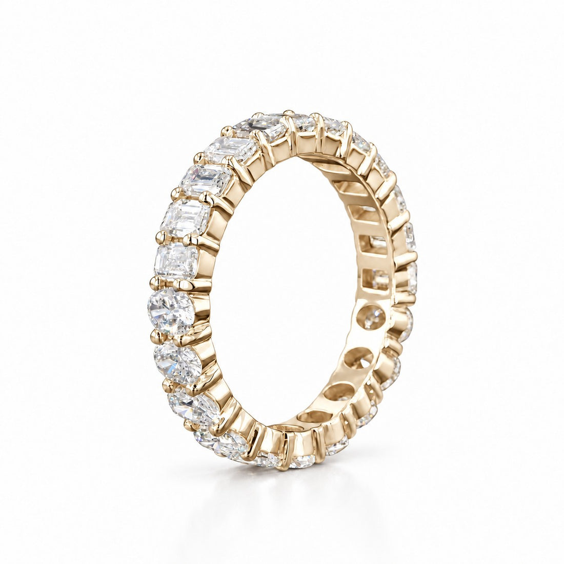 3.36ctw Half Oval & Half Emerald Diamond Eternity Band Ring (4mm) side view in 14K Yellow Gold