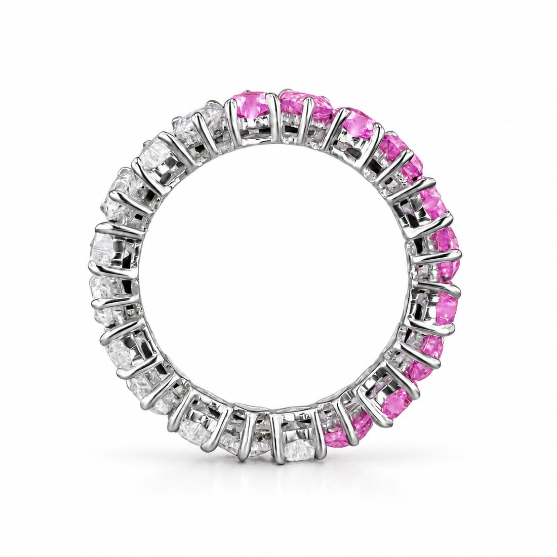 Heart Sakura Pink Sapphire & Diamond Eternity Band (3.5mm, 4.40ctw) profile in 14K White Gold