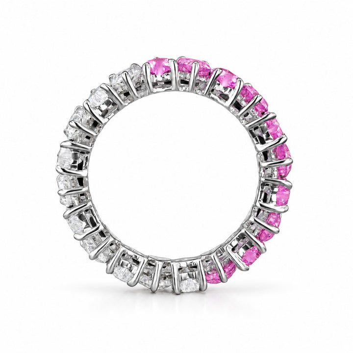 Heart Sakura Pink Sapphire & Diamond Eternity Band (3.5mm, 4.40ctw) profile in 14K White Gold