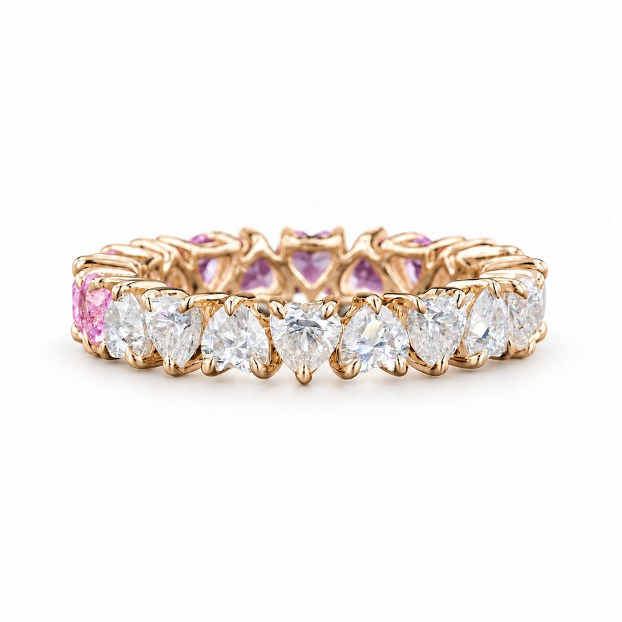 Heart Sakura Pink Sapphire & Diamond Eternity Band (3.5mm, 4.40ctw)