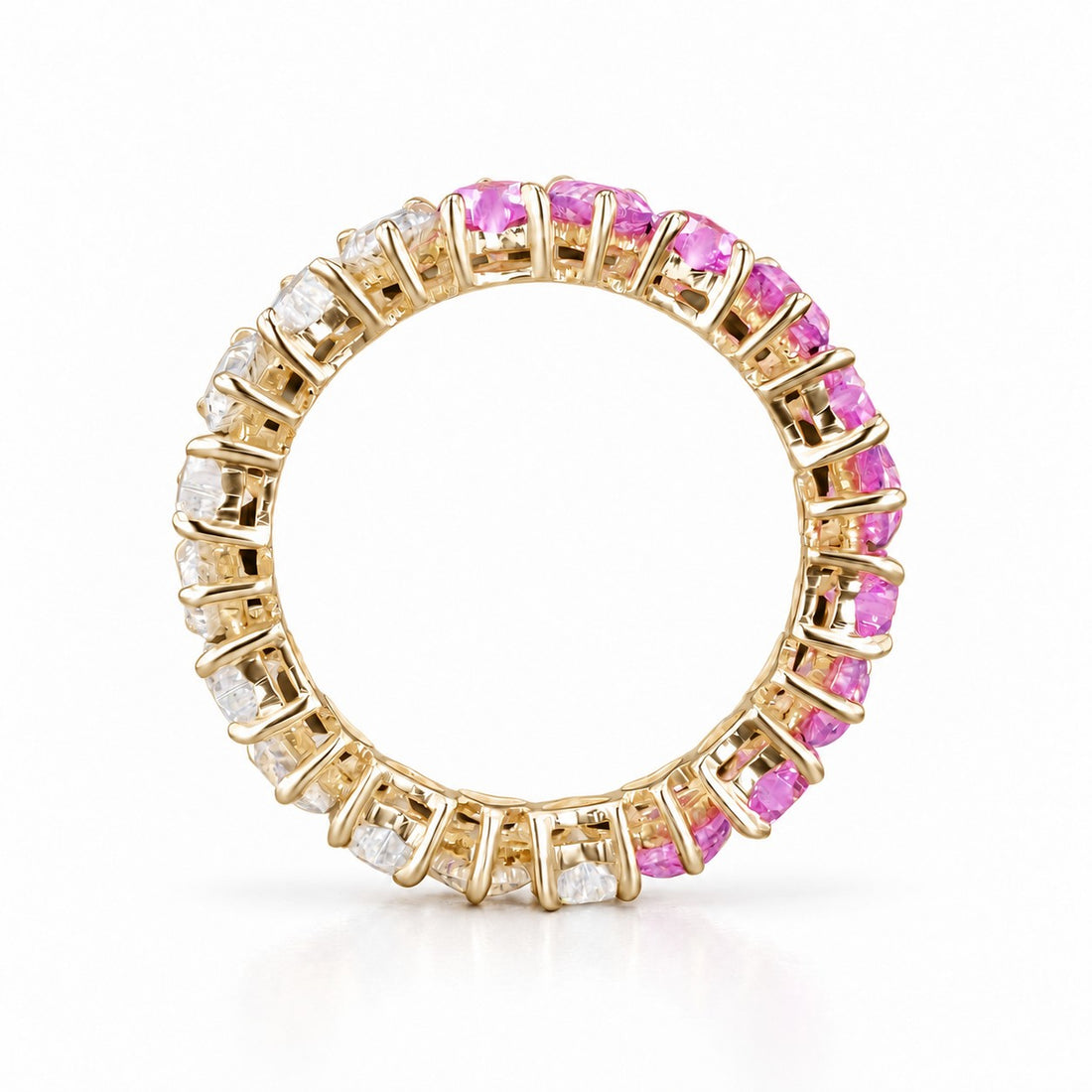 Heart Sakura Pink Sapphire & Diamond Eternity Band (3.5mm, 4.40ctw) profile in 14K Yellow Gold