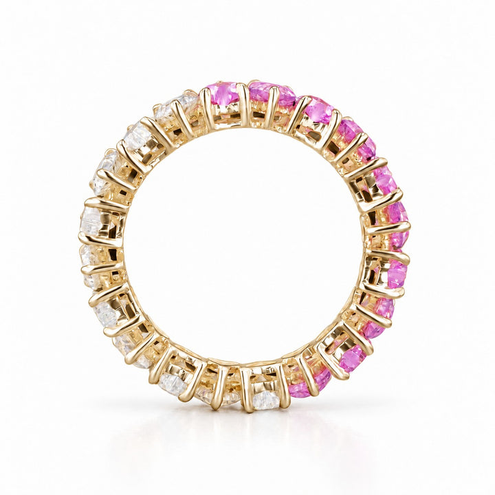 Heart Sakura Pink Sapphire & Diamond Eternity Band (3.5mm, 4.40ctw) profile in 14K Yellow Gold