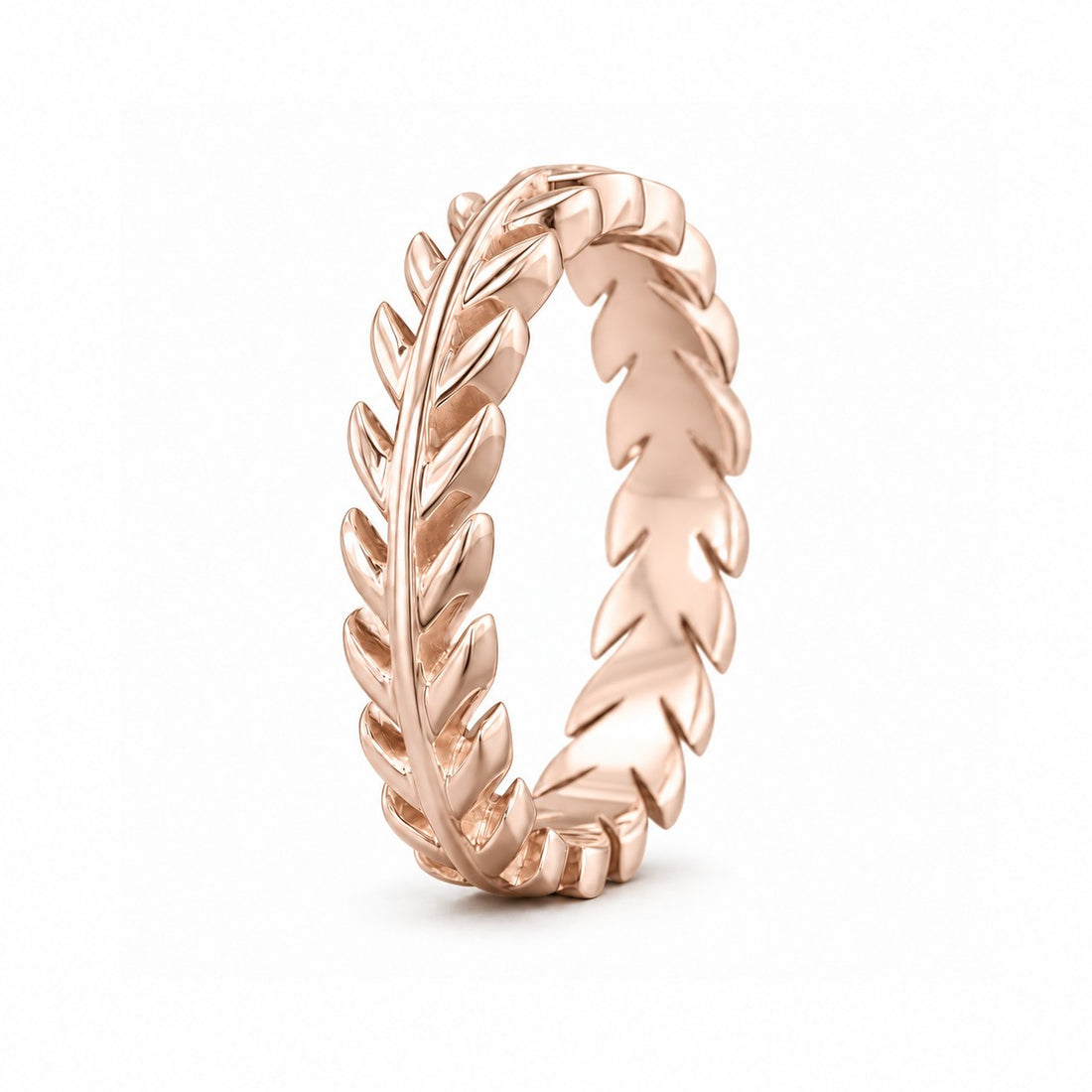 The Laurel — 3.5mm Solid Gold/Platinum Wedding Band angle view in 14K Rose Gold