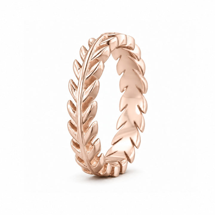 The Laurel — 3.5mm Solid Gold/Platinum Wedding Band angle view in 14K Rose Gold