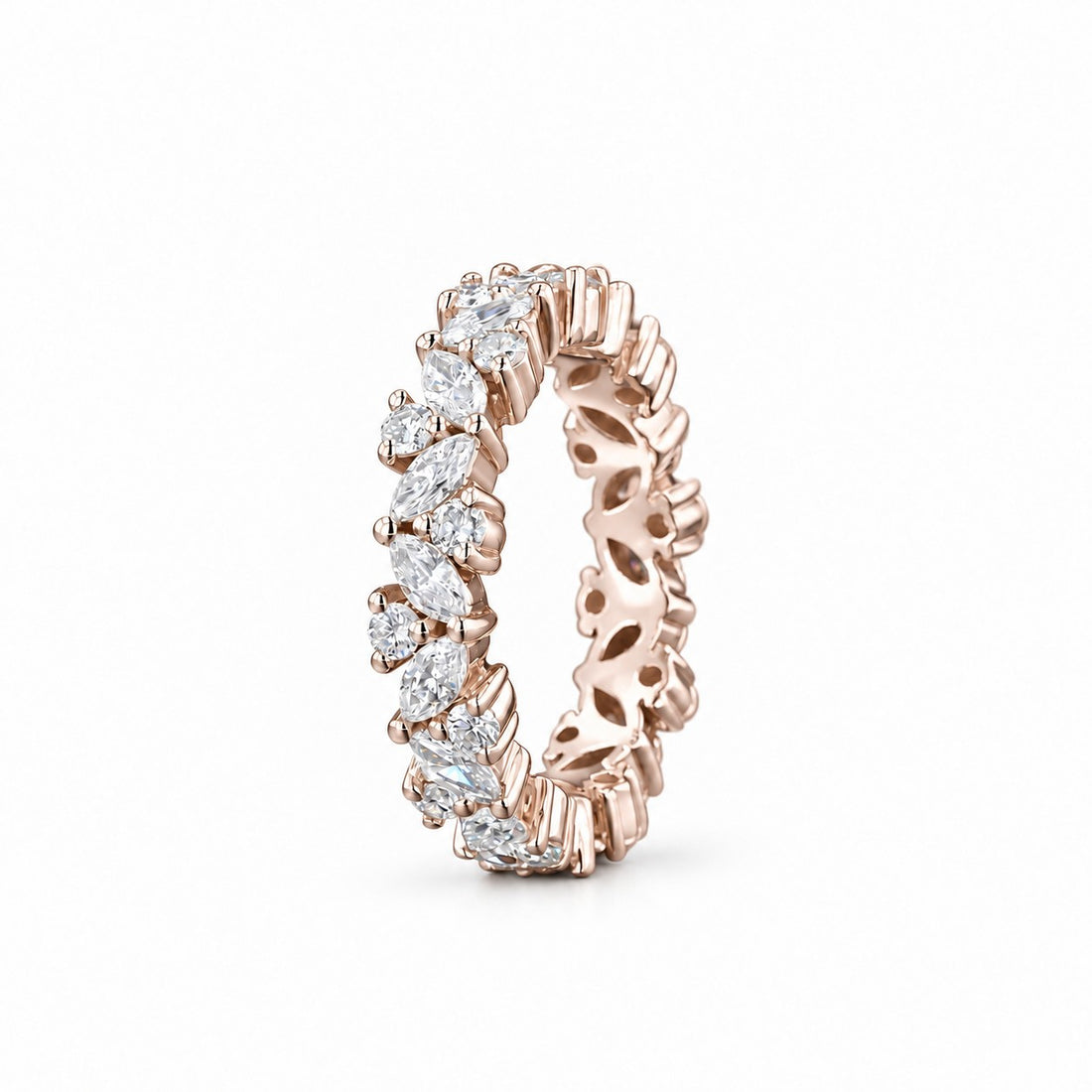 2.40ctw Marquise & Round Diamond Eternity Band (4.3mm) side view in 14K Rose Gold