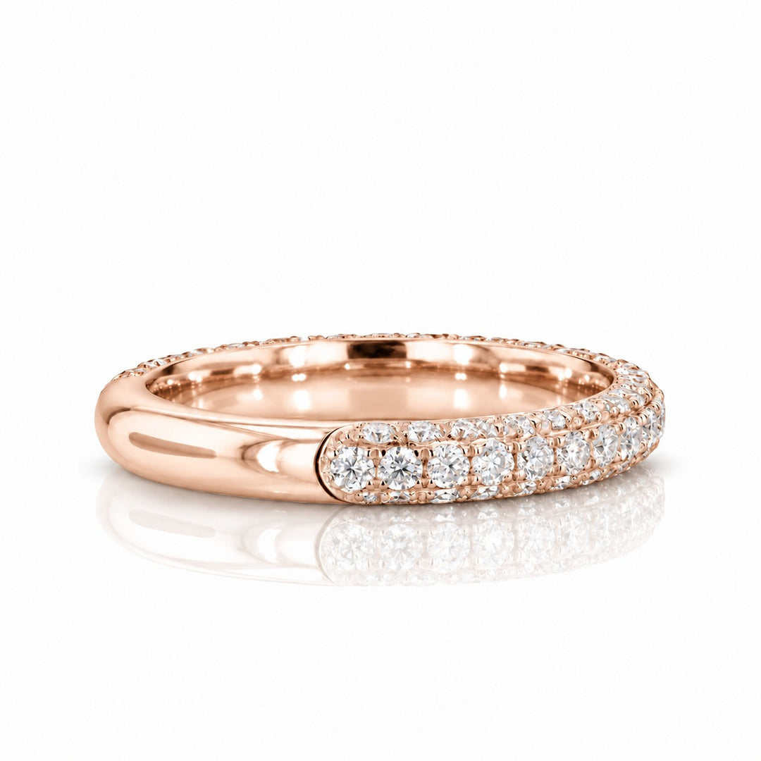 1.20ctw Three-Row Diamond 3/4 Eternity Band (3mm) angle view in 14K Rose Gold