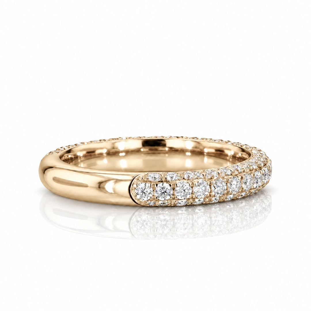 1.20ctw Three-Row Diamond 3/4 Eternity Band (3mm) angle view in 14K Yellow Gold