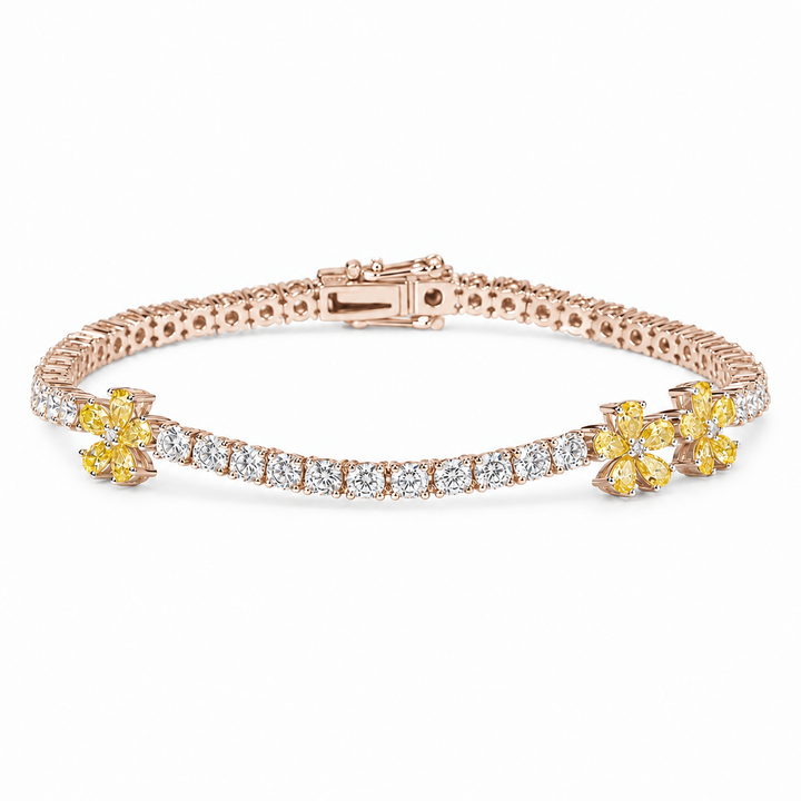 Yellow Flower Lab Diamond Tennis Bracelet in 14K Rose Gold